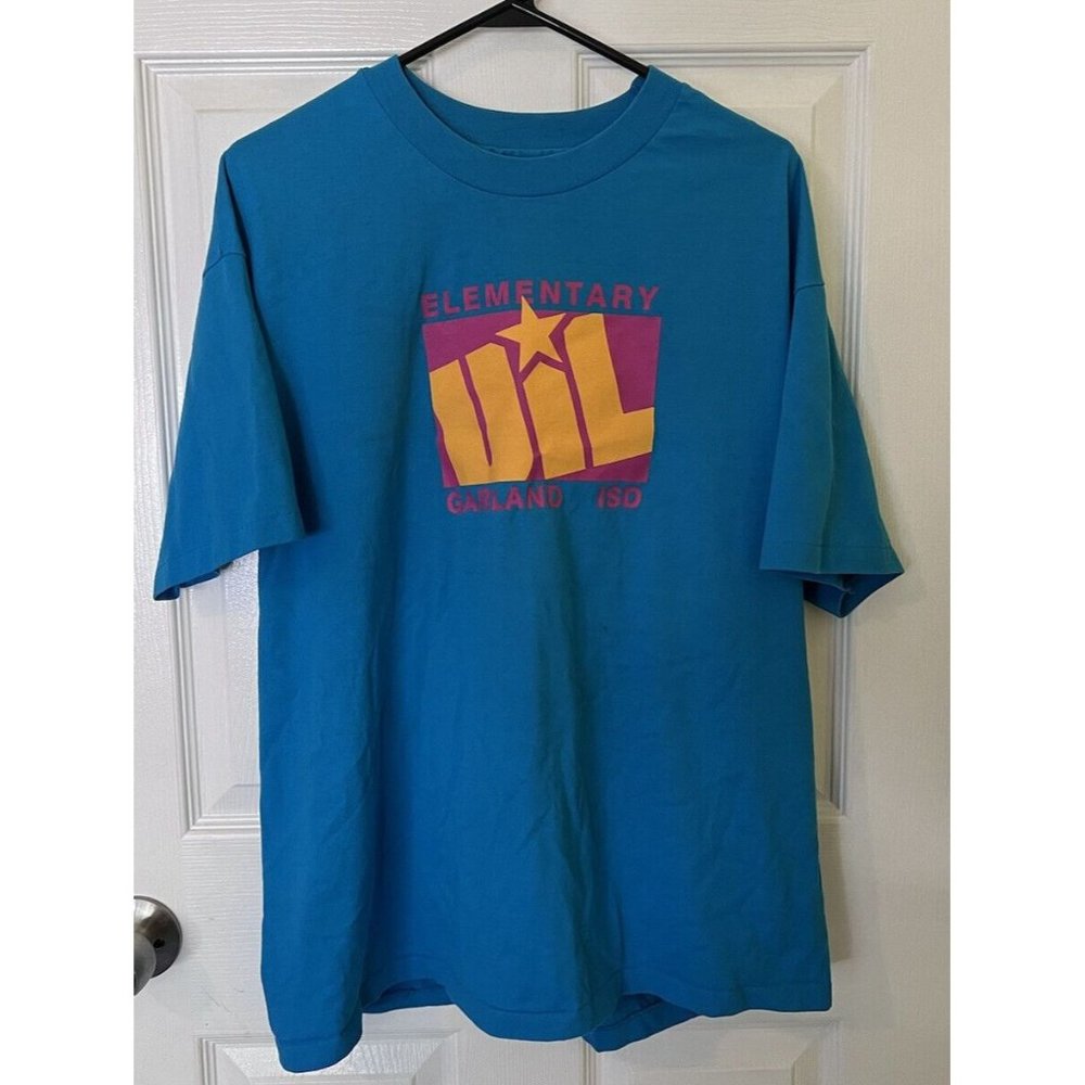 Vintage Hanes Single Stitch USA XL Blue T Shirt - Garland ISD Elementary UIL